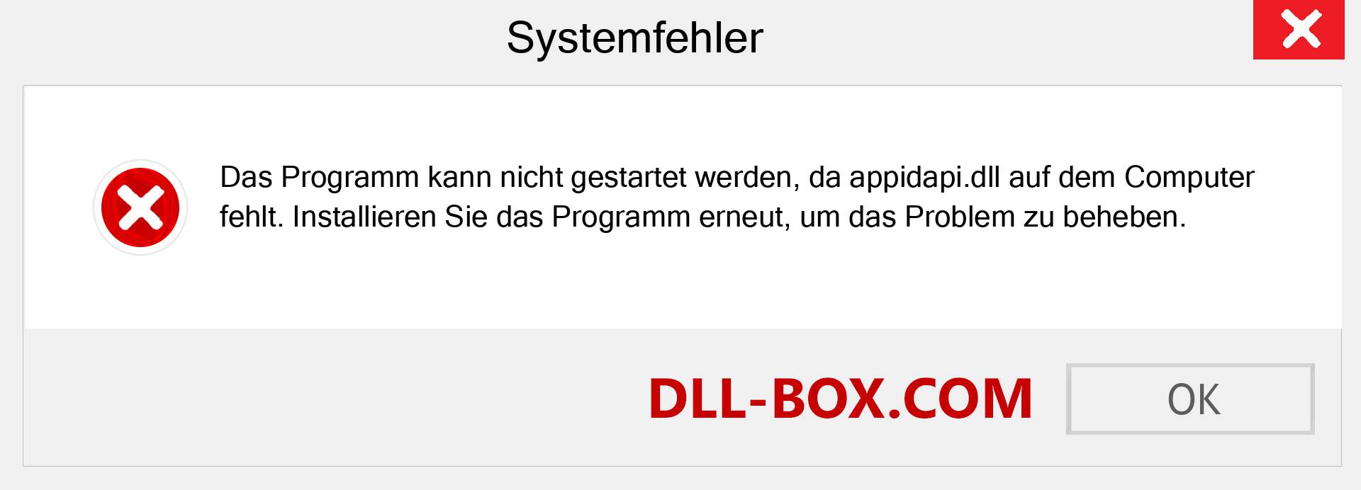 appidapi.dll-Datei fehlt?. Download für Windows 7, 8, 10 - Fix appidapi dll Missing Error unter Windows, Fotos, Bildern